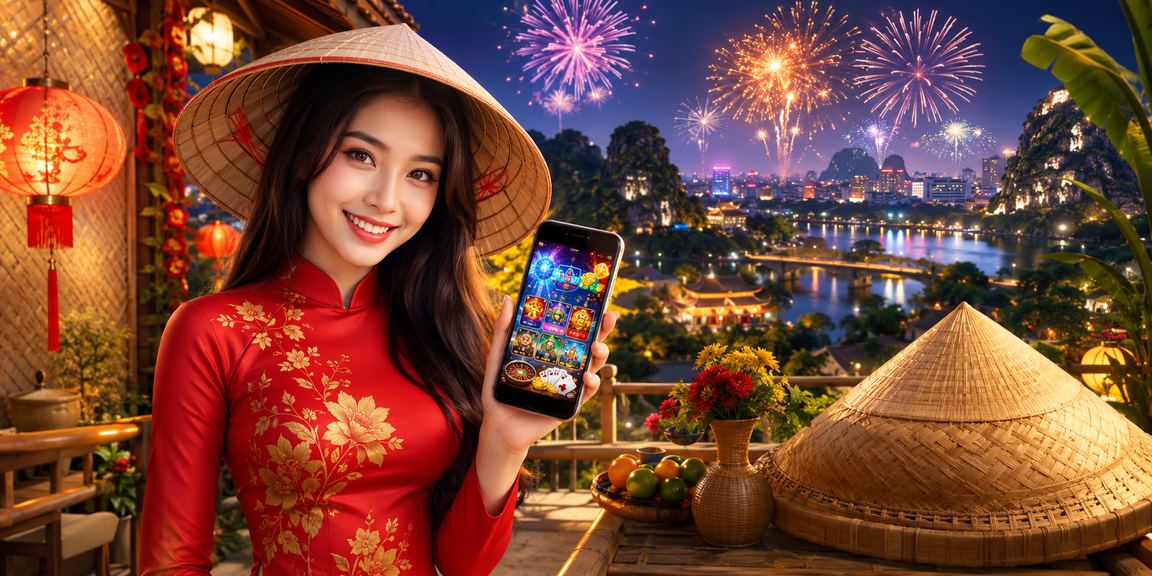 Người dùng tham gia casino trực tuyến trên điện thoại trong khung cảnh Ninh Bình yên bình